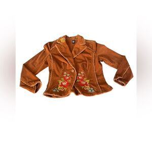 Kikit Jeans Petite New Corduroy Embroidered Floral Blazer Jacket Y2K size L